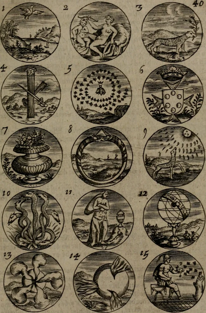An illustration from Devises et emblemes, anciennes et modernes : tirées des plus celebres auteurs, avec plusieurs autres nouvellemt, inventées et mises, en latin, en françois, en espagnol, en italien, en anglois, en flamand et en allemand, 1693, leaf 86
