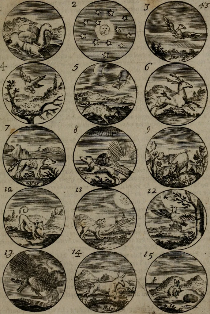 An illustration from Devises et emblemes, anciennes et modernes : tirées des plus celebres auteurs, avec plusieurs autres nouvellemt, inventées et mises, en latin, en françois, en espagnol, en italien, en anglois, en flamand et en allemand, 1693, leaf 92