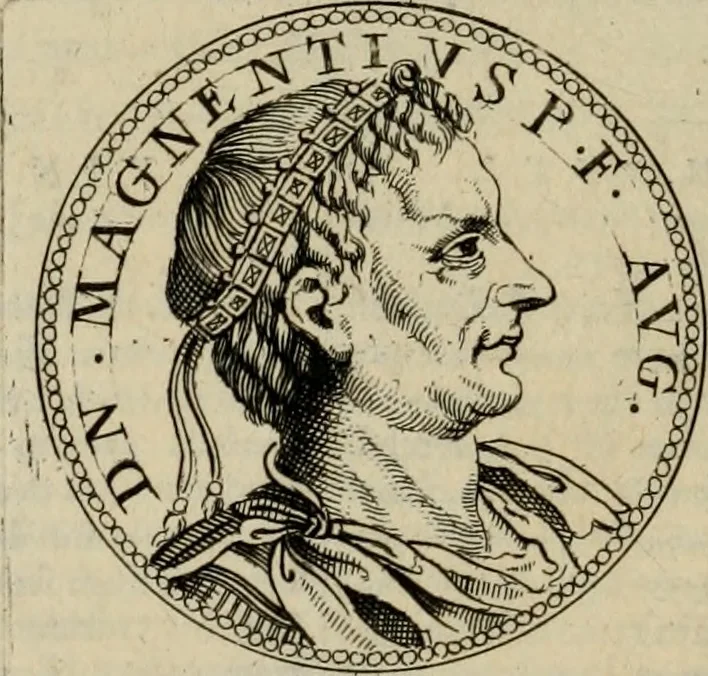 An illustration from De vita et moribus imperatorum Romanorum: excerpta ex libris Sexti Aurelii Victoris, à Caesare Augusto usque ad Theodosium imperatorem. Andreas Schottus compositis tribus M.SS. cum Vett. vulgatis emendabat; scholiis & veris iconibus ex antiquis numismatis delineatis illustrabat. Quibus accesserunt & Eliae Vineti notae, 1669, leaf 109