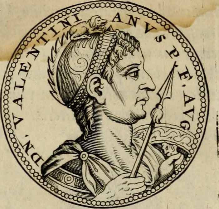 An illustration from De vita et moribus imperatorum Romanorum: excerpta ex libris Sexti Aurelii Victoris, à Caesare Augusto usque ad Theodosium imperatorem. Andreas Schottus compositis tribus M.SS. cum Vett. vulgatis emendabat; scholiis & veris iconibus ex antiquis numismatis delineatis illustrabat. Quibus accesserunt & Eliae Vineti notae, 1669, leaf 117