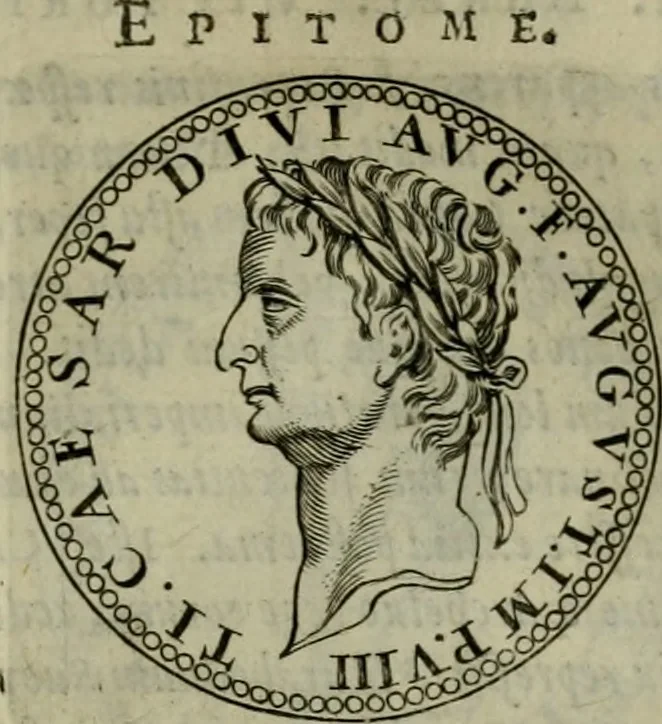 An illustration from De vita et moribus imperatorum Romanorum: excerpta ex libris Sexti Aurelii Victoris, à Caesare Augusto usque ad Theodosium imperatorem. Andreas Schottus compositis tribus M.SS. cum Vett. vulgatis emendabat; scholiis & veris iconibus ex antiquis numismatis delineatis illustrabat. Quibus accesserunt & Eliae Vineti notae, 1669, leaf 36