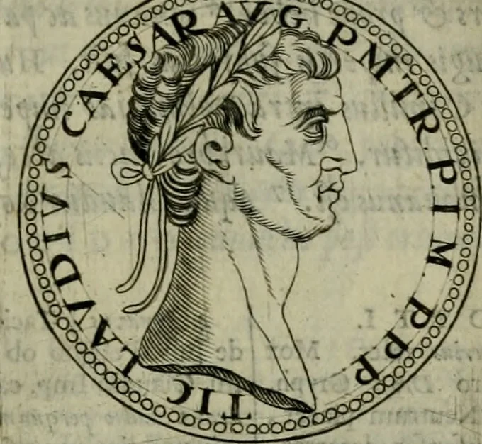 An illustration from De vita et moribus imperatorum Romanorum: excerpta ex libris Sexti Aurelii Victoris, à Caesare Augusto usque ad Theodosium imperatorem. Andreas Schottus compositis tribus M.SS. cum Vett. vulgatis emendabat; scholiis & veris iconibus ex antiquis numismatis delineatis illustrabat. Quibus accesserunt & Eliae Vineti notae, 1669, leaf 40