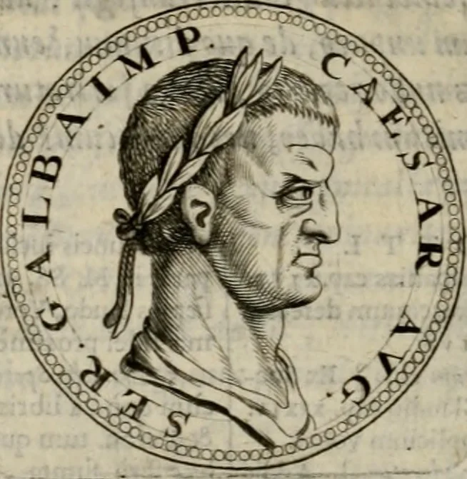 An illustration from De vita et moribus imperatorum Romanorum: excerpta ex libris Sexti Aurelii Victoris, à Caesare Augusto usque ad Theodosium imperatorem. Andreas Schottus compositis tribus M.SS. cum Vett. vulgatis emendabat; scholiis & veris iconibus ex antiquis numismatis delineatis illustrabat. Quibus accesserunt & Eliae Vineti notae, 1669, leaf 47