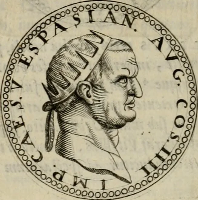 An illustration from De vita et moribus imperatorum Romanorum: excerpta ex libris Sexti Aurelii Victoris, à Caesare Augusto usque ad Theodosium imperatorem. Andreas Schottus compositis tribus M.SS. cum Vett. vulgatis emendabat; scholiis & veris iconibus ex antiquis numismatis delineatis illustrabat. Quibus accesserunt & Eliae Vineti notae, 1669, leaf 51