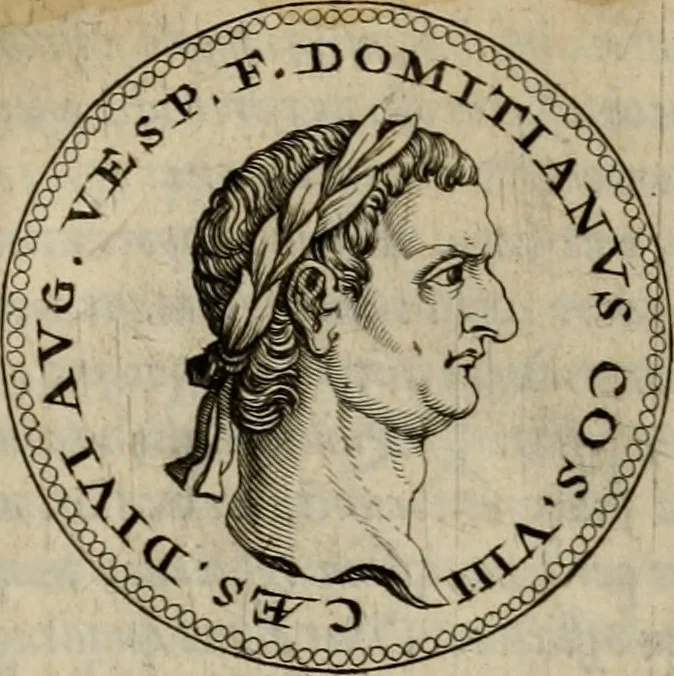 An illustration from De vita et moribus imperatorum Romanorum: excerpta ex libris Sexti Aurelii Victoris, à Caesare Augusto usque ad Theodosium imperatorem. Andreas Schottus compositis tribus M.SS. cum Vett. vulgatis emendabat; scholiis & veris iconibus ex antiquis numismatis delineatis illustrabat. Quibus accesserunt & Eliae Vineti notae, 1669, leaf 59