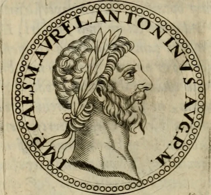 An illustration from De vita et moribus imperatorum Romanorum: excerpta ex libris Sexti Aurelii Victoris, à Caesare Augusto usque ad Theodosium imperatorem. Andreas Schottus compositis tribus M.SS. cum Vett. vulgatis emendabat; scholiis & veris iconibus ex antiquis numismatis delineatis illustrabat. Quibus accesserunt & Eliae Vineti notae, 1669, leaf 71