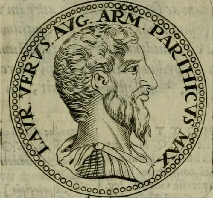An illustration from De vita et moribus imperatorum Romanorum: excerpta ex libris Sexti Aurelii Victoris, à Caesare Augusto usque ad Theodosium imperatorem. Andreas Schottus compositis tribus M.SS. cum Vett. vulgatis emendabat; scholiis & veris iconibus ex antiquis numismatis delineatis illustrabat. Quibus accesserunt & Eliae Vineti notae, 1669, leaf 72