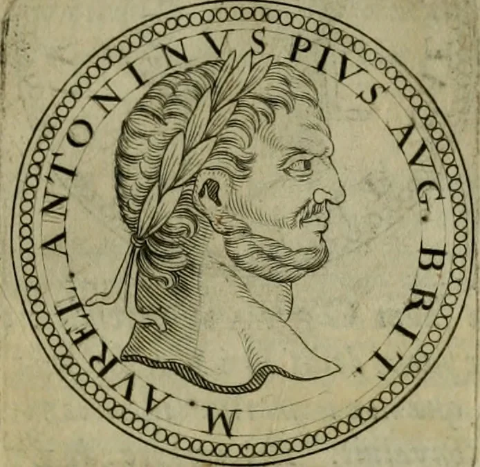An illustration from De vita et moribus imperatorum Romanorum: excerpta ex libris Sexti Aurelii Victoris, à Caesare Augusto usque ad Theodosium imperatorem. Andreas Schottus compositis tribus M.SS. cum Vett. vulgatis emendabat; scholiis & veris iconibus ex antiquis numismatis delineatis illustrabat. Quibus accesserunt & Eliae Vineti notae, 1669, leaf 80