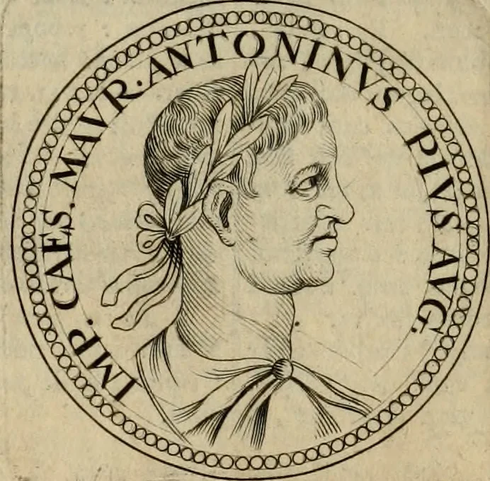 An illustration from De vita et moribus imperatorum Romanorum: excerpta ex libris Sexti Aurelii Victoris, à Caesare Augusto usque ad Theodosium imperatorem. Andreas Schottus compositis tribus M.SS. cum Vett. vulgatis emendabat; scholiis & veris iconibus ex antiquis numismatis delineatis illustrabat. Quibus accesserunt & Eliae Vineti notae, 1669, leaf 83