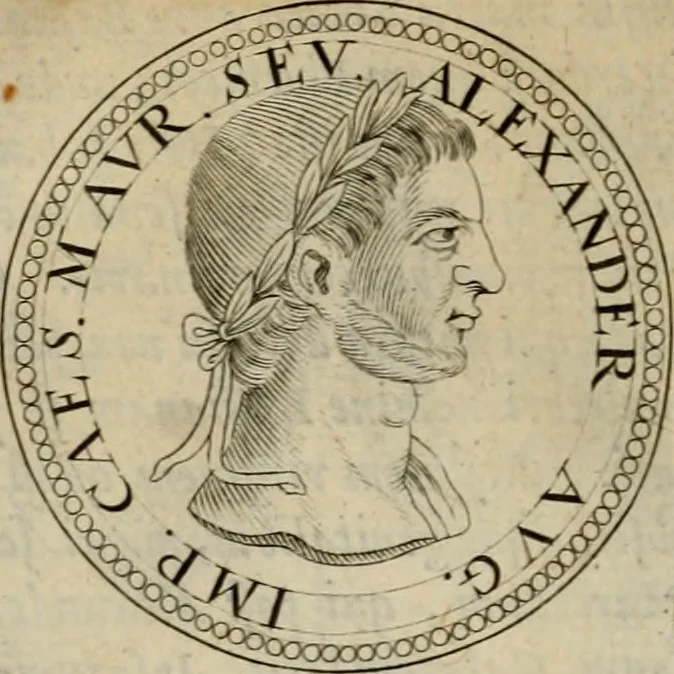 An illustration from De vita et moribus imperatorum Romanorum: excerpta ex libris Sexti Aurelii Victoris, à Caesare Augusto usque ad Theodosium imperatorem. Andreas Schottus compositis tribus M.SS. cum Vett. vulgatis emendabat; scholiis & veris iconibus ex antiquis numismatis delineatis illustrabat. Quibus accesserunt & Eliae Vineti notae, 1669, leaf 85