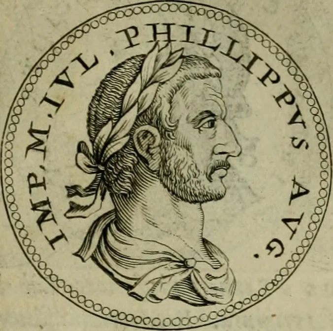 An illustration from De vita et moribus imperatorum Romanorum: excerpta ex libris Sexti Aurelii Victoris, à Caesare Augusto usque ad Theodosium imperatorem. Andreas Schottus compositis tribus M.SS. cum Vett. vulgatis emendabat; scholiis & veris iconibus ex antiquis numismatis delineatis illustrabat. Quibus accesserunt & Eliae Vineti notae, 1669, leaf 88