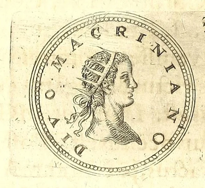 An illustration from De vitis imperatorum et caesarum romanorum : tam occidentalium quam orientalium, nec non vxorum et liberorum eorum, item tyrannorum omnium ... : inde à C. Julio Caesare, primo monarcha, vsque ad D.N. Imperatorem Caesarem Matthiam : vnà cum eorum effigiebus & symbolis ..., 1615, leaf 154