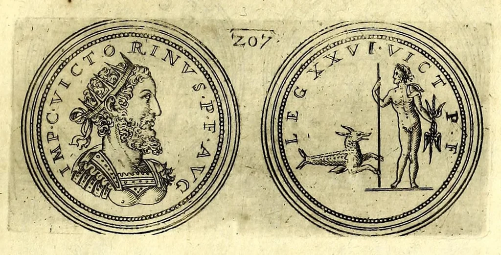 An illustration from De vitis imperatorum et caesarum romanorum : tam occidentalium quam orientalium, nec non vxorum et liberorum eorum, item tyrannorum omnium ... : inde à C. Julio Caesare, primo monarcha, vsque ad D.N. Imperatorem Caesarem Matthiam : vnà cum eorum effigiebus & symbolis ..., 1615, leaf 163