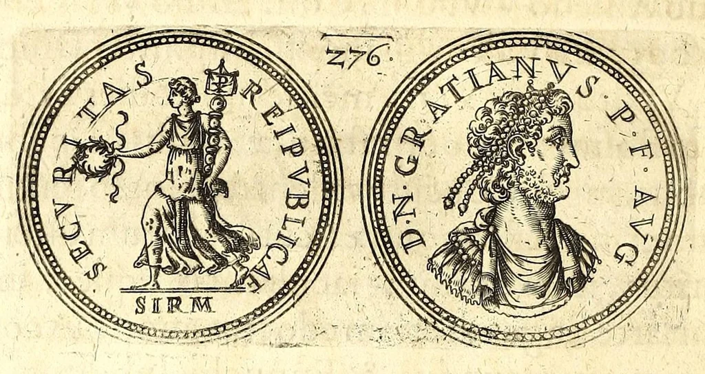 An illustration from De vitis imperatorum et caesarum romanorum : tam occidentalium quam orientalium, nec non vxorum et liberorum eorum, item tyrannorum omnium ... : inde à C. Julio Caesare, primo monarcha, vsque ad D.N. Imperatorem Caesarem Matthiam : vnà cum eorum effigiebus & symbolis ..., 1615, leaf 228