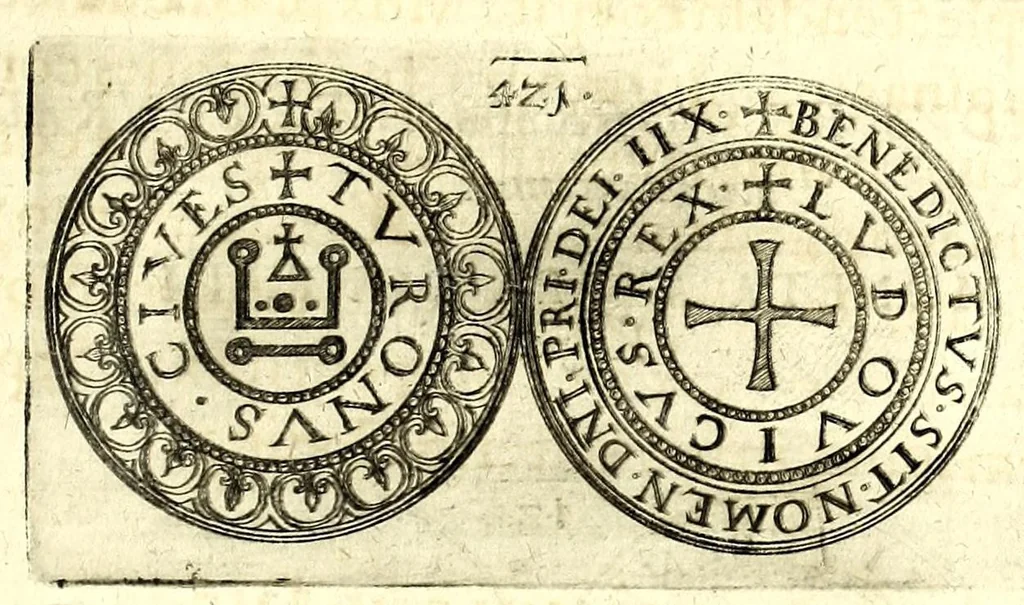 An illustration from De vitis imperatorum et caesarum romanorum : tam occidentalium quam orientalium, nec non vxorum et liberorum eorum, item tyrannorum omnium ... : inde à C. Julio Caesare, primo monarcha, vsque ad D.N. Imperatorem Caesarem Matthiam : vnà cum eorum effigiebus & symbolis ..., 1615, leaf 403