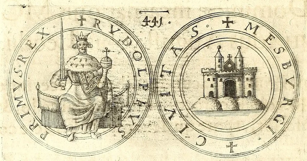 An illustration from De vitis imperatorum et caesarum romanorum : tam occidentalium quam orientalium, nec non vxorum et liberorum eorum, item tyrannorum omnium ... : inde à C. Julio Caesare, primo monarcha, vsque ad D.N. Imperatorem Caesarem Matthiam : vnà cum eorum effigiebus & symbolis ..., 1615, leaf 432