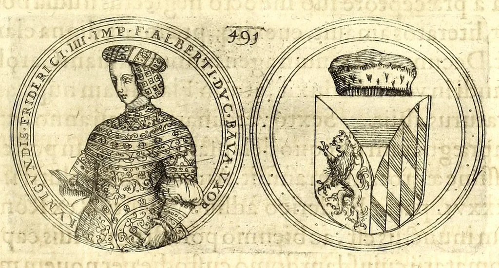 An illustration from De vitis imperatorum et caesarum romanorum : tam occidentalium quam orientalium, nec non vxorum et liberorum eorum, item tyrannorum omnium ... : inde à C. Julio Caesare, primo monarcha, vsque ad D.N. Imperatorem Caesarem Matthiam : vnà cum eorum effigiebus & symbolis ..., 1615, leaf 495