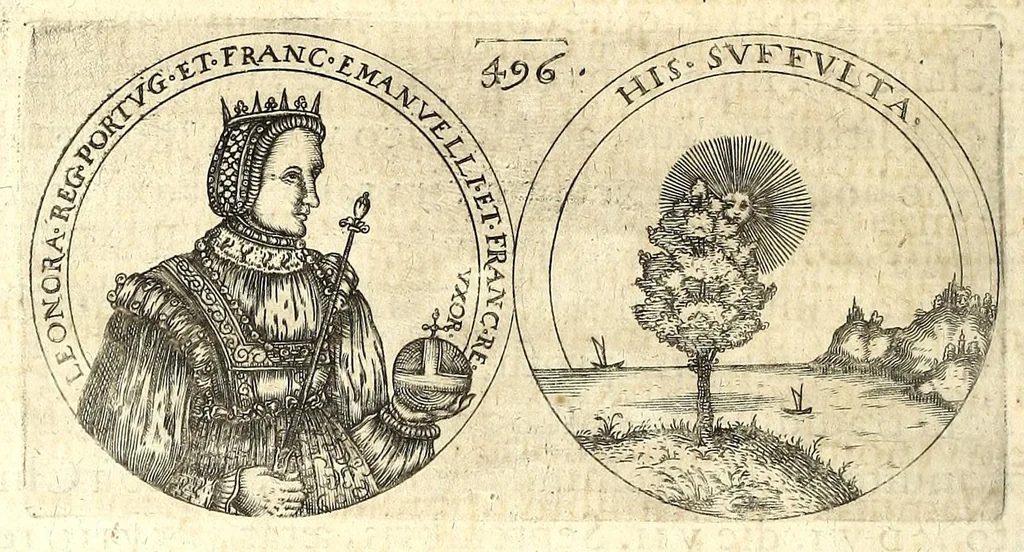 An illustration from De vitis imperatorum et caesarum romanorum : tam occidentalium quam orientalium, nec non vxorum et liberorum eorum, item tyrannorum omnium ... : inde à C. Julio Caesare, primo monarcha, vsque ad D.N. Imperatorem Caesarem Matthiam : vnà cum eorum effigiebus & symbolis ..., 1615, leaf 500