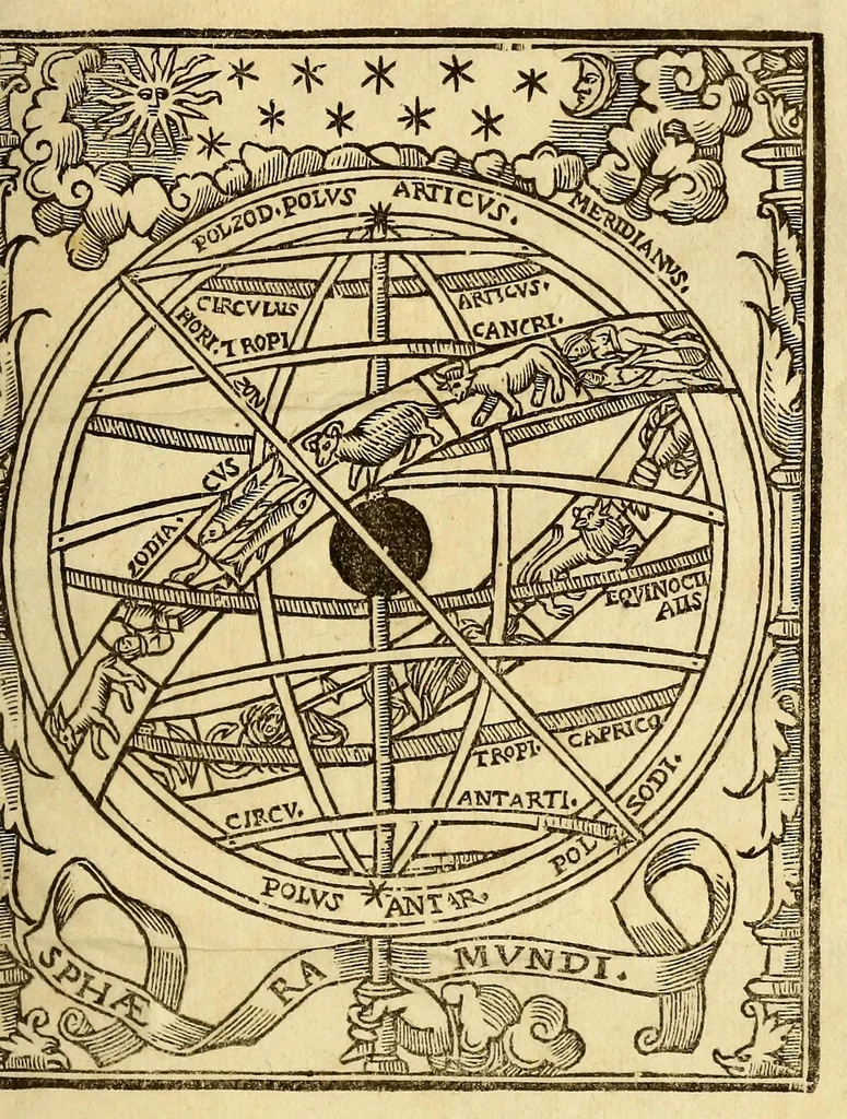 An illustration from De vniuersitate liber, : in quo astronomiae doctrinaeúe coelestis compe[n]dium terrae aptatum, & secundum coelestis influxus ordinem pr[a]ecipuarúmq[ue] originum ratione[m] totus orbis terrae quatenus innotuit, cum regnoru[m] temporibus exponitur. Sed ante omneis alias orbis parteis Terra Sancta summo, hoc est, amplissimo compendio describitur. cui Gallia ob primarium orbis nomen & ius substituitur, eo quòd ambae toti orbi legem sunt daturae., 1563, leaf 131