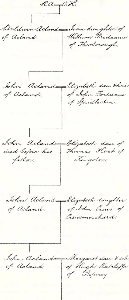An illustration from Devonshire pedigrees : recorded in the herald's visitation of 1620, with additions from the Harleian manuscripts, and the printed collections of Westcote and Pole, 1859, leaf 166