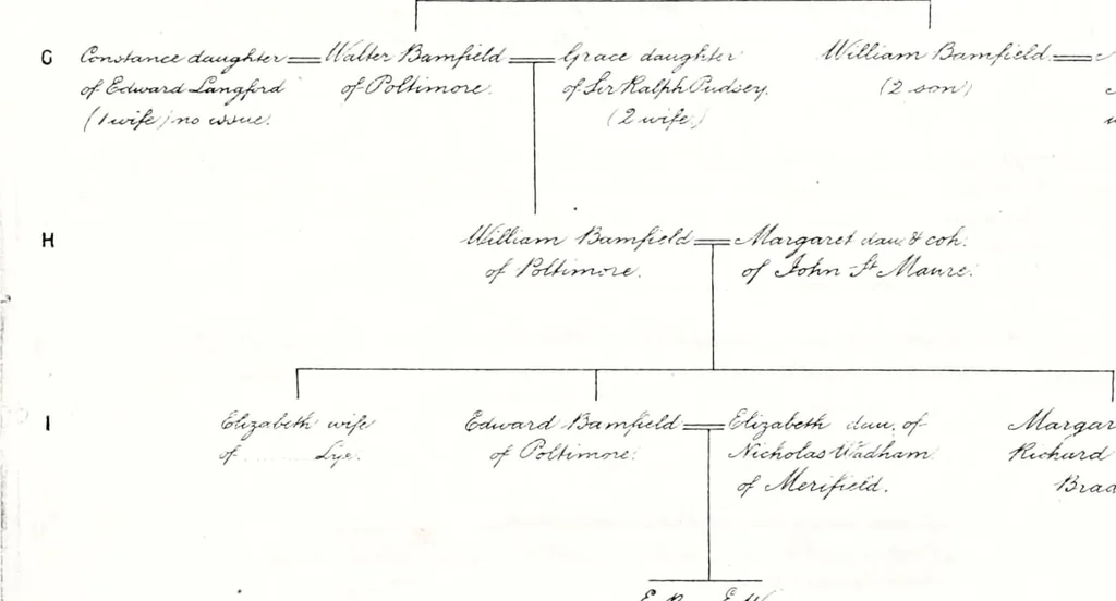 An illustration from Devonshire pedigrees : recorded in the herald's visitation of 1620, with additions from the Harleian manuscripts, and the printed collections of Westcote and Pole, 1859, leaf 172