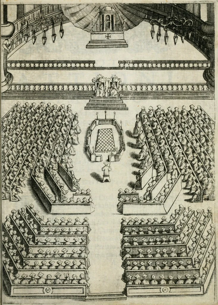 An illustration from Devote attioni di Milano, nel tenersi il Concilio prouinciale settimo, et nella traslatione di sei corpi santi & di molte sacre reliquie, da gl'illustriss. & reuerendiss. signori cardinale Federico Borromeo arciuescouo della Metropolitana & vescoui della Prouincia, 1611, leaf 12