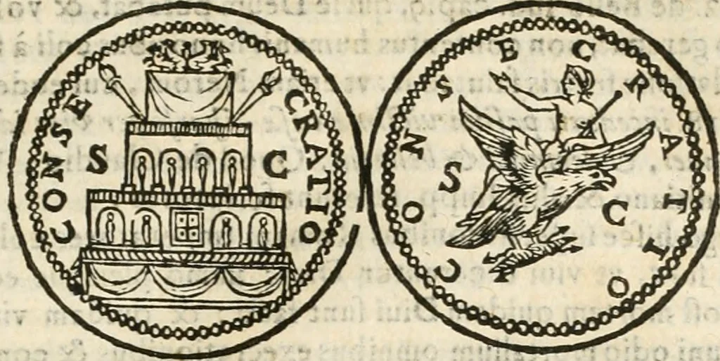 An illustration from De vrbis ac Romani olim imperii splendore : opus eruditionibus, historijs, ac animaduersionibus, tam sacris quam profanis illustratum : in quo etiam nonnulla ex occasione tanguntur, tam circa Romanae ecclesiae principatum, quam circa alias reliquarum orbis regionum res memoratu dignas, 1650, leaf 376