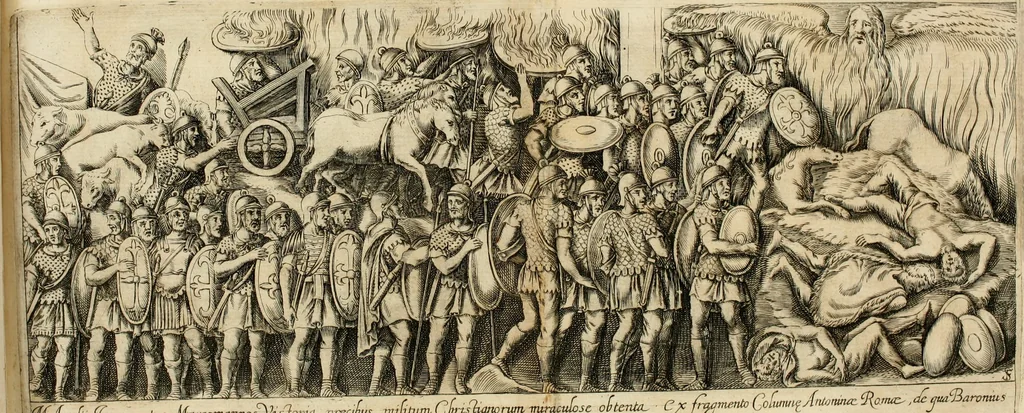 An illustration from De vrbis ac Romani olim imperii splendore : opus eruditionibus, historijs, ac animaduersionibus, tam sacris quam profanis illustratum : in quo etiam nonnulla ex occasione tanguntur, tam circa Romanae ecclesiae principatum, quam circa alias reliquarum orbis regionum res memoratu dignas, 1650, leaf 57