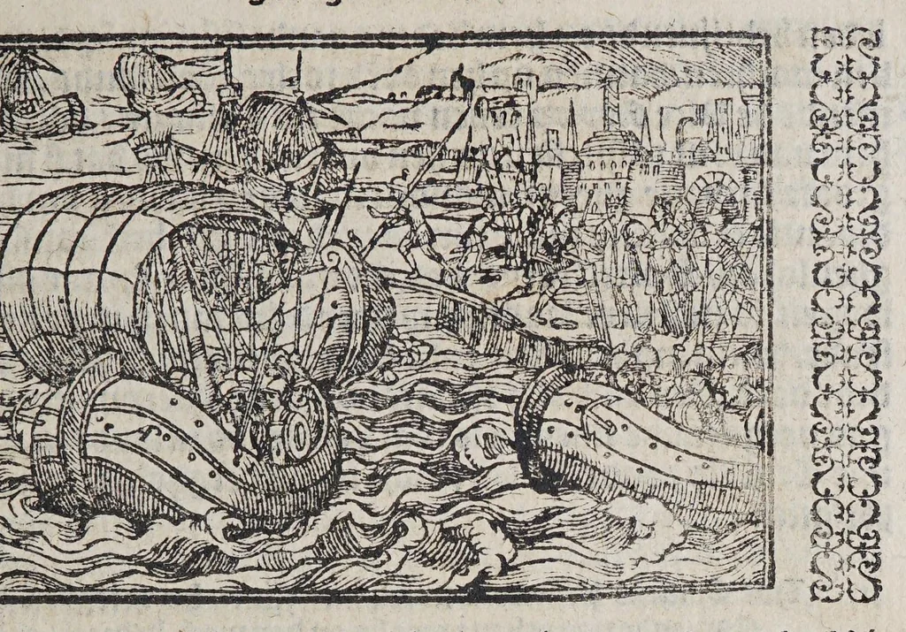 An illustration from De wonderlijcke ende warachtighe historie vant coninckrijck van Peru, : geleghen in Indien, inde welcke verhaelt wordt de gheleghentheydt, costuymen, manieren van leuen, oueruloedicheyt des goudts eñ siluers, ende voort alle de sonderlingste dinghen vanden seluen lande, insghelijckx vanden steden, plaetsen, ende inwoonders desselfs conincrijckx, daer beneuen hoet gheuonden ende eerst by de Keyserlijcke Maiest. hoochloflijcker memorien gheconquesteert ende vercreghen is, met alle de oorlogen eñ strijden die ghebeurt zijn, soo teghens d'Indianen als oock onder den Spaengaerts om tgouuernement deen teghens den anderen. Verciert met veel schoone figuren, 1563, leaf 247