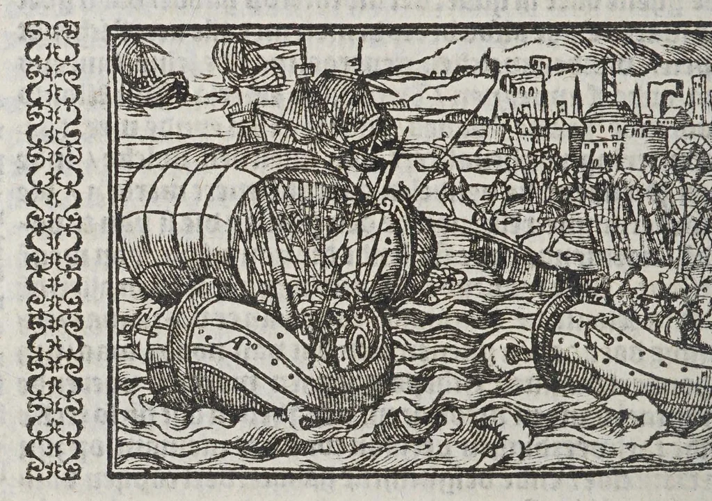 An illustration from De wonderlijcke ende warachtighe historie vant coninckrijck van Peru, : geleghen in Indien, inde welcke verhaelt wordt de gheleghentheydt, costuymen, manieren van leuen, oueruloedicheyt des goudts eñ siluers, ende voort alle de sonderlingste dinghen vanden seluen lande, insghelijckx vanden steden, plaetsen, ende inwoonders desselfs conincrijckx, daer beneuen hoet gheuonden ende eerst by de Keyserlijcke Maiest. hoochloflijcker memorien gheconquesteert ende vercreghen is, met alle de oorlogen eñ strijden die ghebeurt zijn, soo teghens d'Indianen als oock onder den Spaengaerts om tgouuernement deen teghens den anderen. Verciert met veel schoone figuren, 1563, leaf 348