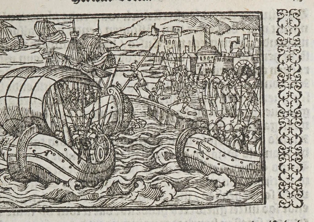 An illustration from De wonderlijcke ende warachtighe historie vant coninckrijck van Peru, : geleghen in Indien, inde welcke verhaelt wordt de gheleghentheydt, costuymen, manieren van leuen, oueruloedicheyt des goudts eñ siluers, ende voort alle de sonderlingste dinghen vanden seluen lande, insghelijckx vanden steden, plaetsen, ende inwoonders desselfs conincrijckx, daer beneuen hoet gheuonden ende eerst by de Keyserlijcke Maiest. hoochloflijcker memorien gheconquesteert ende vercreghen is, met alle de oorlogen eñ strijden die ghebeurt zijn, soo teghens d'Indianen als oock onder den Spaengaerts om tgouuernement deen teghens den anderen. Verciert met veel schoone figuren, 1563, leaf 361
