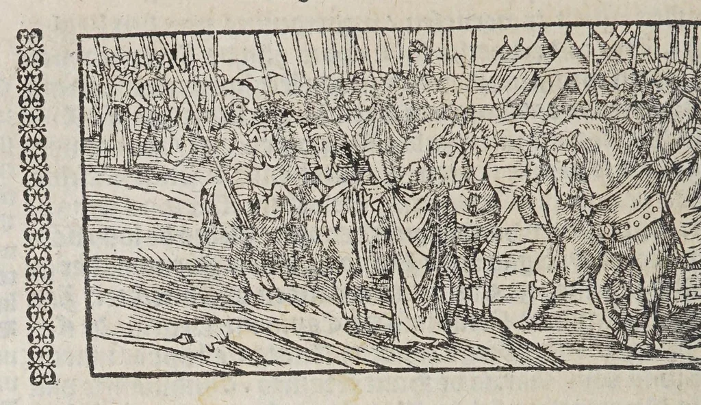 An illustration from De wonderlijcke ende warachtighe historie vant coninckrijck van Peru, : geleghen in Indien, inde welcke verhaelt wordt de gheleghentheydt, costuymen, manieren van leuen, oueruloedicheyt des goudts eñ siluers, ende voort alle de sonderlingste dinghen vanden seluen lande, insghelijckx vanden steden, plaetsen, ende inwoonders desselfs conincrijckx, daer beneuen hoet gheuonden ende eerst by de Keyserlijcke Maiest. hoochloflijcker memorien gheconquesteert ende vercreghen is, met alle de oorlogen eñ strijden die ghebeurt zijn, soo teghens d'Indianen als oock onder den Spaengaerts om tgouuernement deen teghens den anderen. Verciert met veel schoone figuren, 1563, leaf 392