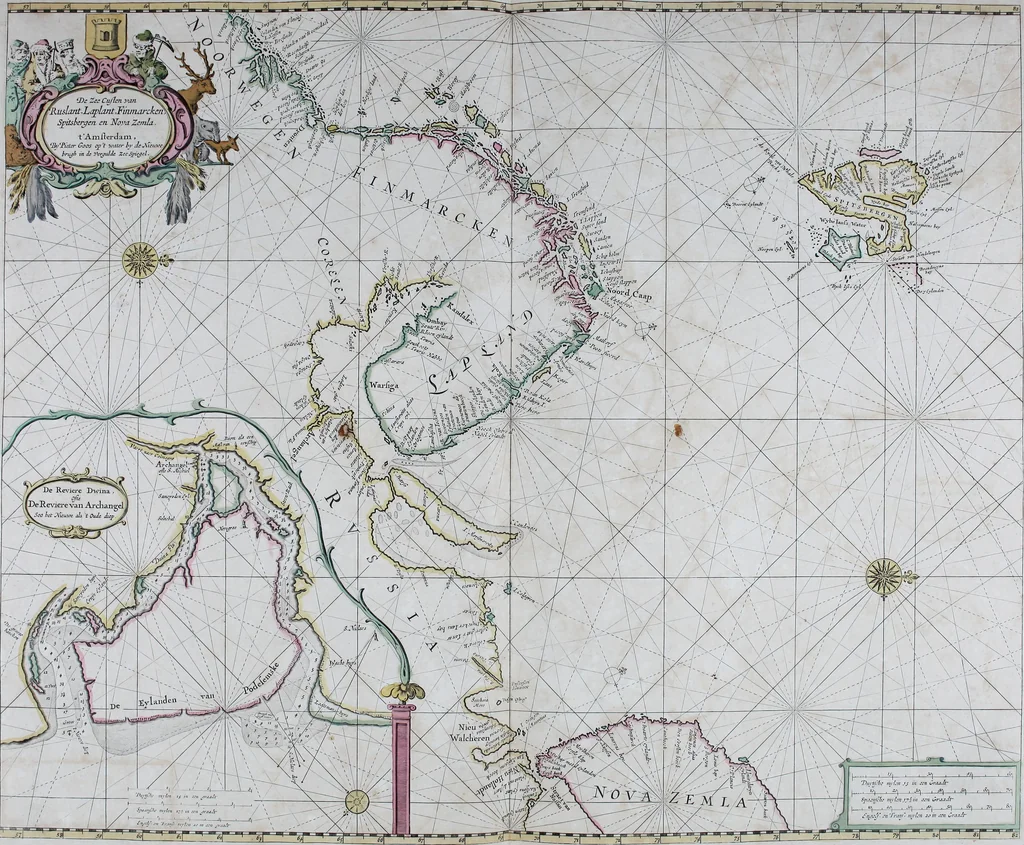 An illustration from De zee-atlas ofte water-wereld : waer in vertoont werden alle de zee-kusten van het bekende des aerd-bodems : seer dienstigh voor alle heeren en kooplieden, als oock voor alle schippers en stuurlieden, 1672, leaf 132