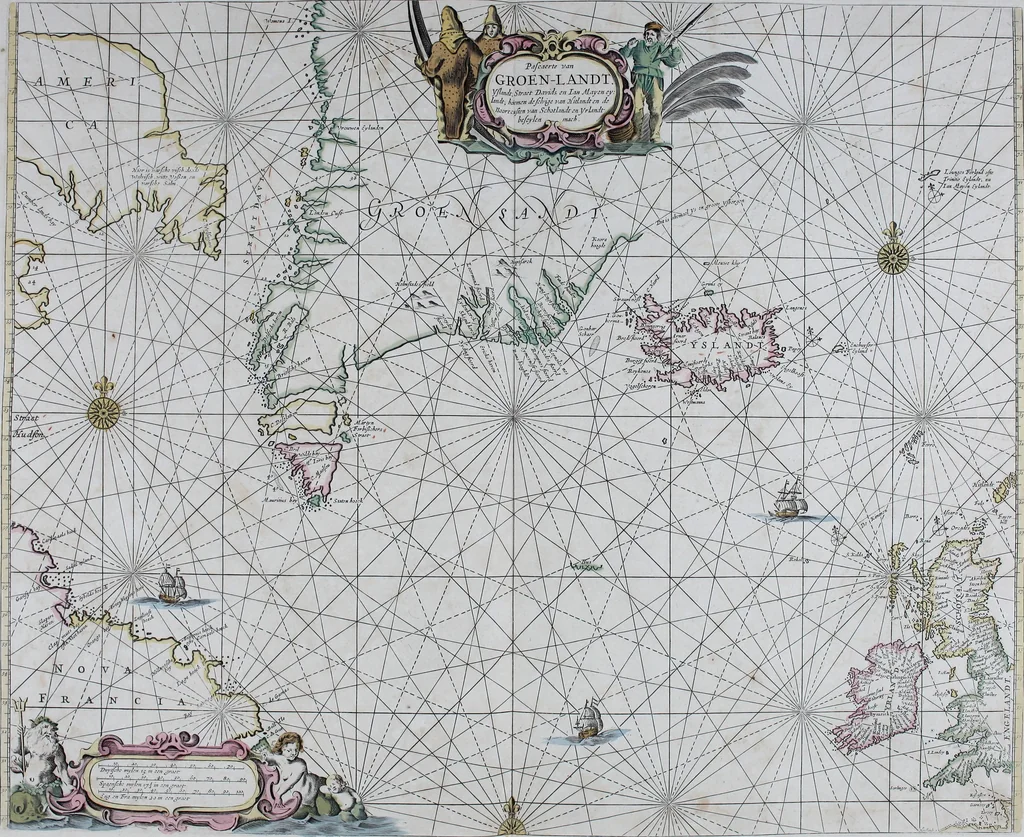 An illustration from De zee-atlas ofte water-wereld : waer in vertoont werden alle de zee-kusten van het bekende des aerd-bodems : seer dienstigh voor alle heeren en kooplieden, als oock voor alle schippers en stuurlieden, 1672, leaf 140