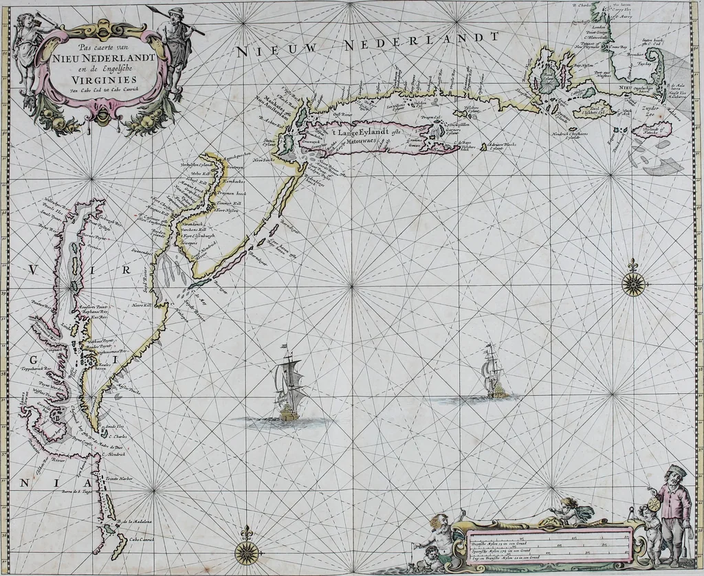An illustration from De zee-atlas ofte water-wereld : waer in vertoont werden alle de zee-kusten van het bekende des aerd-bodems : seer dienstigh voor alle heeren en kooplieden, als oock voor alle schippers en stuurlieden, 1672, leaf 152