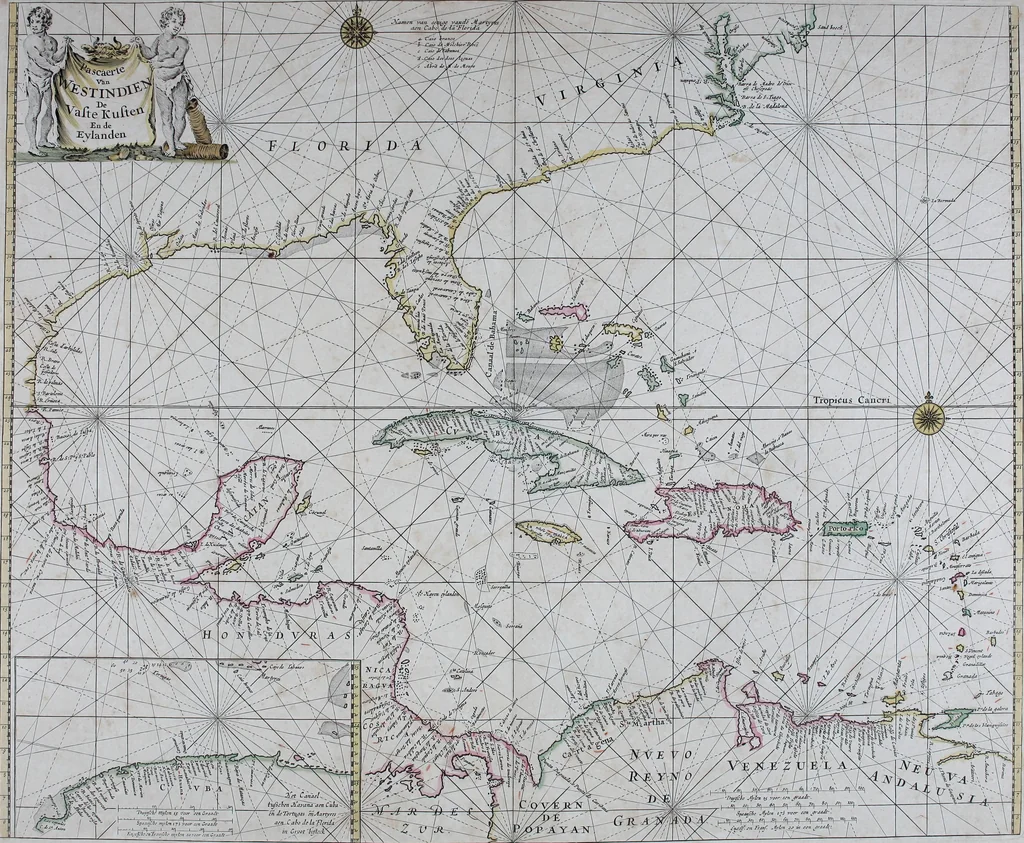 An illustration from De zee-atlas ofte water-wereld : waer in vertoont werden alle de zee-kusten van het bekende des aerd-bodems : seer dienstigh voor alle heeren en kooplieden, als oock voor alle schippers en stuurlieden, 1672, leaf 160