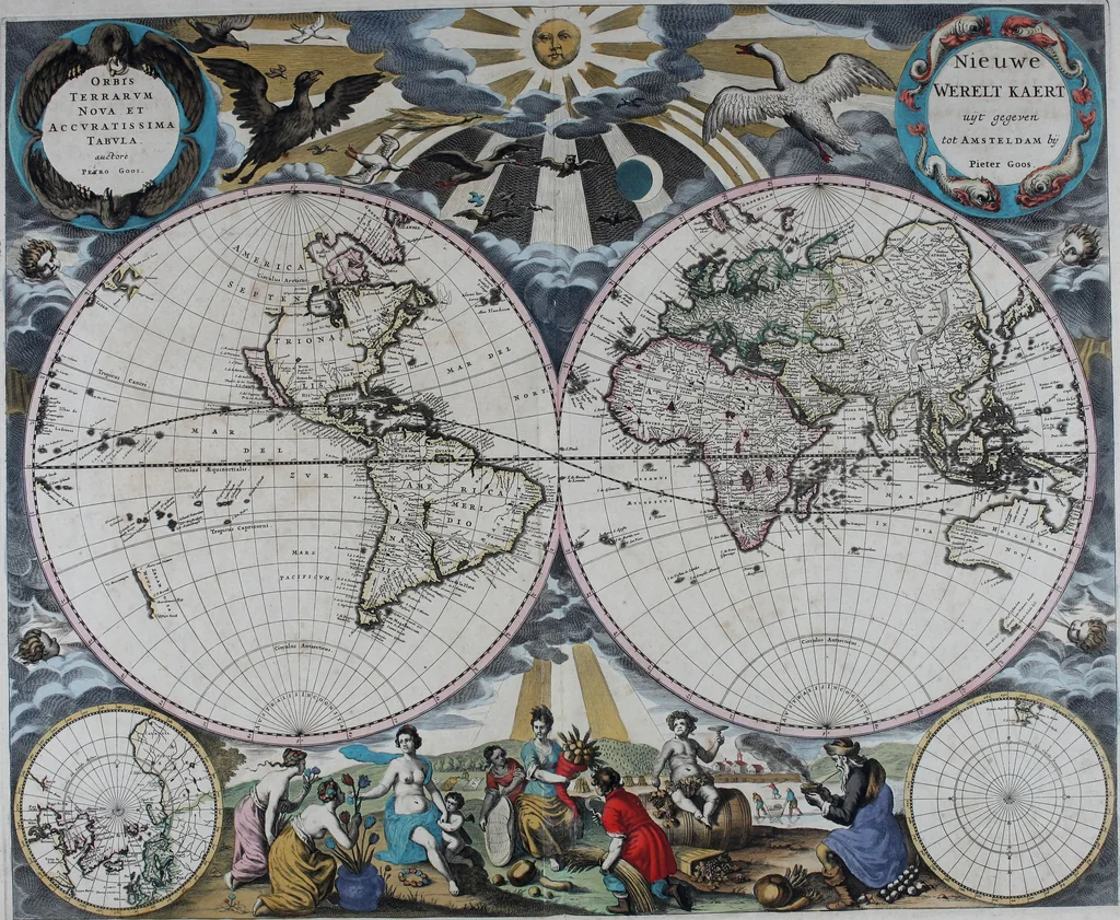 An illustration from De zee-atlas ofte water-wereld : waer in vertoont werden alle de zee-kusten van het bekende des aerd-bodems : seer dienstigh voor alle heeren en kooplieden, als oock voor alle schippers en stuurlieden, 1672, leaf 24
