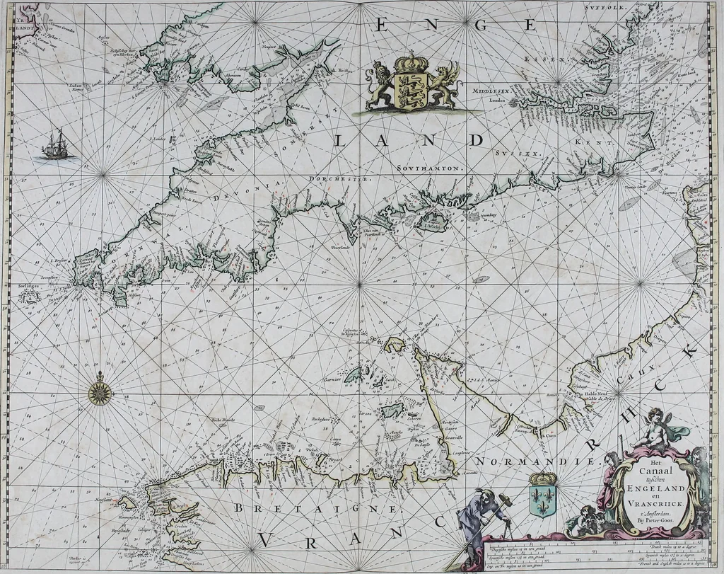 An illustration from De zee-atlas ofte water-wereld : waer in vertoont werden alle de zee-kusten van het bekende des aerd-bodems : seer dienstigh voor alle heeren en kooplieden, als oock voor alle schippers en stuurlieden, 1672, leaf 72