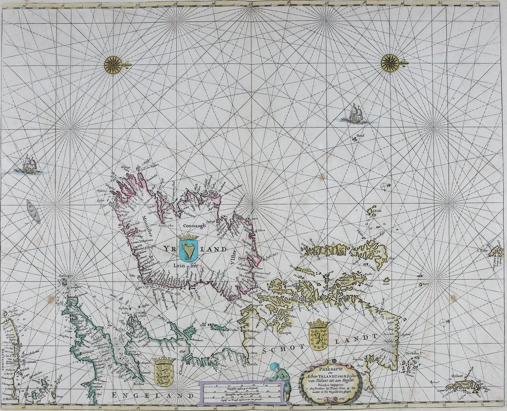 An illustration from De zee-atlas ofte water-wereld : waer in vertoont werden alle de zee-kusten van het bekende des aerd-bodems : seer dienstigh voor alle heeren en kooplieden, als oock voor alle schippers en stuurlieden, 1672, leaf 76