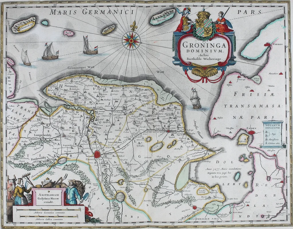 An illustration from De zee-atlas of Water-waerelt, vertoonende alle de zee-kusten van het bekende des aerd-bodems, met een generale beschrijvinge van dien : seer dienstigh voor schippers en stuurlieden, mitsgaders koop-lieden om op 't kantoor gebruyckt te worden : Nieuwelijcks aldus uytgegeven, 1665, leaf 106