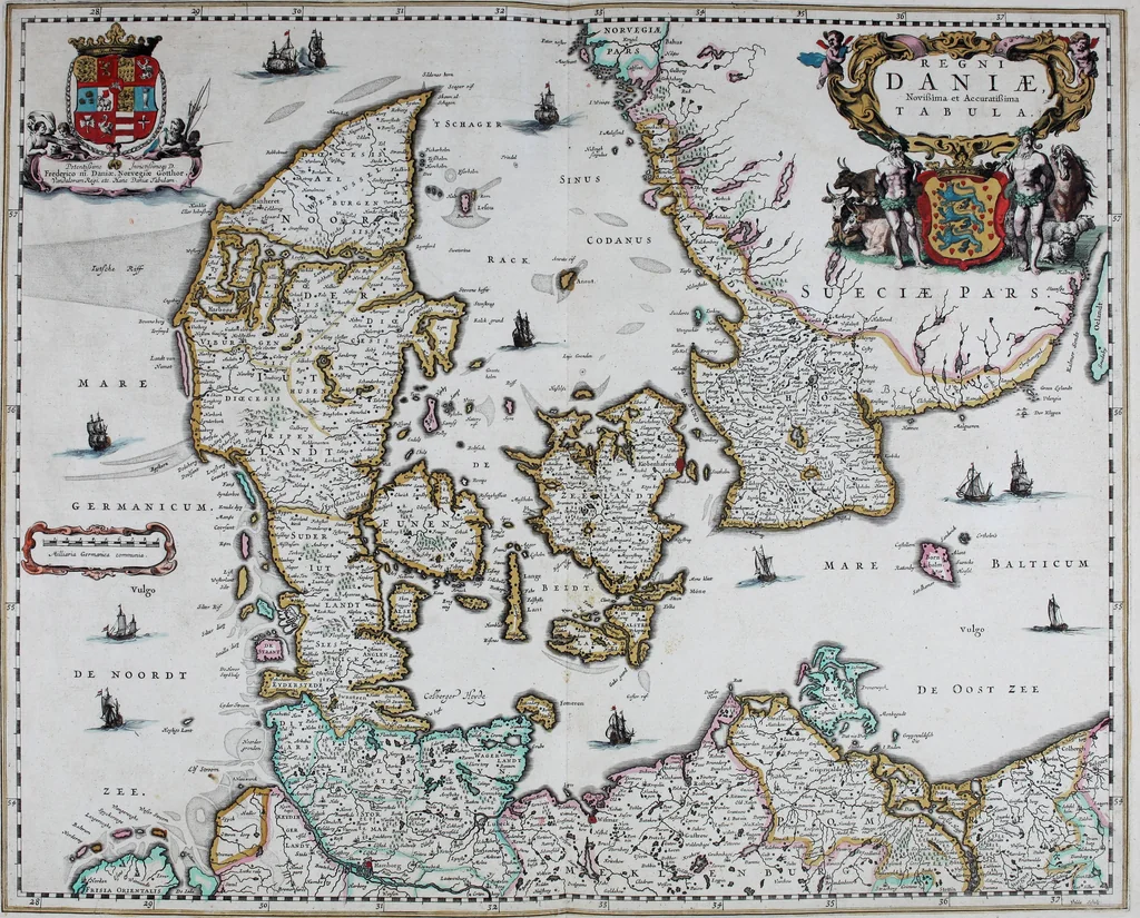 An illustration from De zee-atlas of Water-waerelt, vertoonende alle de zee-kusten van het bekende des aerd-bodems, met een generale beschrijvinge van dien : seer dienstigh voor schippers en stuurlieden, mitsgaders koop-lieden om op 't kantoor gebruyckt te worden : Nieuwelijcks aldus uytgegeven, 1665, leaf 114