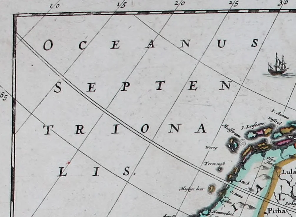 An illustration from De zee-atlas of Water-waerelt, vertoonende alle de zee-kusten van het bekende des aerd-bodems, met een generale beschrijvinge van dien : seer dienstigh voor schippers en stuurlieden, mitsgaders koop-lieden om op 't kantoor gebruyckt te worden : Nieuwelijcks aldus uytgegeven, 1665, leaf 118
