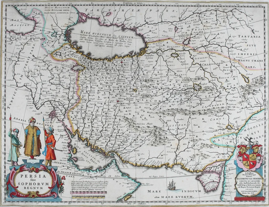 An illustration from De zee-atlas of Water-waerelt, vertoonende alle de zee-kusten van het bekende des aerd-bodems, met een generale beschrijvinge van dien : seer dienstigh voor schippers en stuurlieden, mitsgaders koop-lieden om op 't kantoor gebruyckt te worden : Nieuwelijcks aldus uytgegeven, 1665, leaf 134