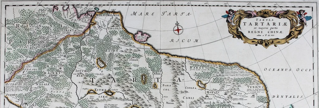 An illustration from De zee-atlas of Water-waerelt, vertoonende alle de zee-kusten van het bekende des aerd-bodems, met een generale beschrijvinge van dien : seer dienstigh voor schippers en stuurlieden, mitsgaders koop-lieden om op 't kantoor gebruyckt te worden : Nieuwelijcks aldus uytgegeven, 1665, leaf 136