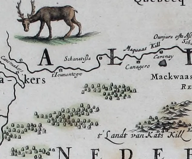 An illustration from De zee-atlas of Water-waerelt, vertoonende alle de zee-kusten van het bekende des aerd-bodems, met een generale beschrijvinge van dien : seer dienstigh voor schippers en stuurlieden, mitsgaders koop-lieden om op 't kantoor gebruyckt te worden : Nieuwelijcks aldus uytgegeven, 1665, leaf 140