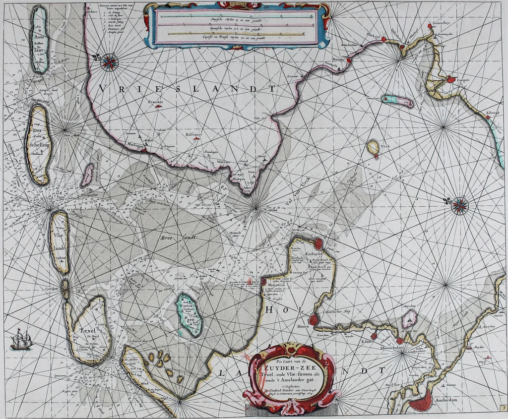 An illustration from De zee-atlas of Water-waerelt, vertoonende alle de zee-kusten van het bekende des aerd-bodems, met een generale beschrijvinge van dien : seer dienstigh voor schippers en stuurlieden, mitsgaders koop-lieden om op 't kantoor gebruyckt te worden : Nieuwelijcks aldus uytgegeven, 1665, leaf 26