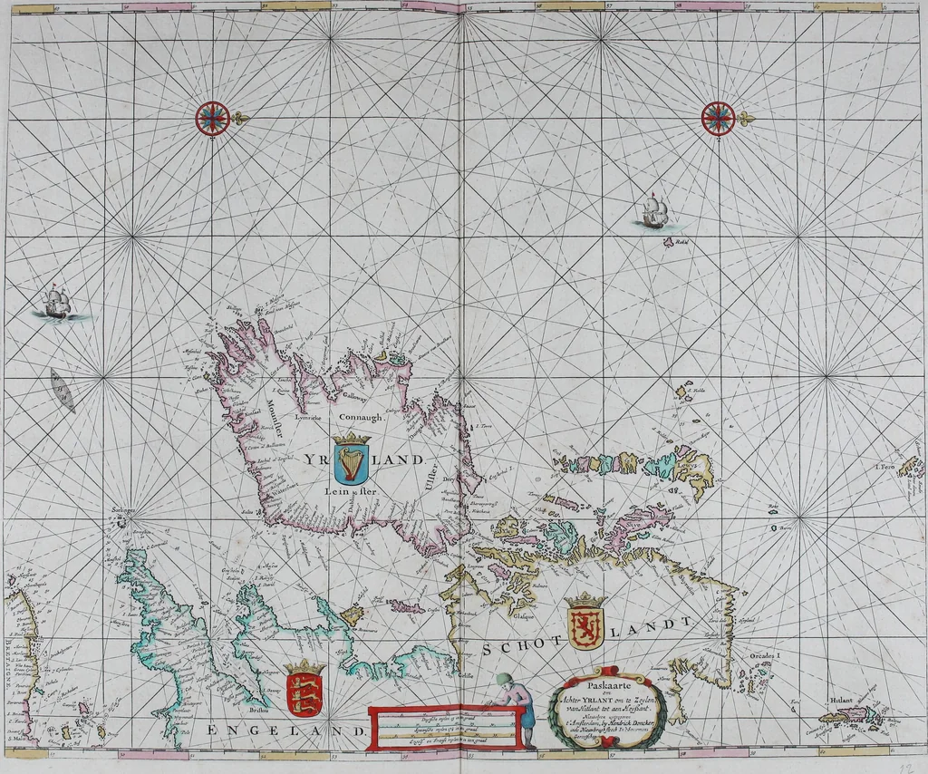An illustration from De zee-atlas of Water-waerelt, vertoonende alle de zee-kusten van het bekende des aerd-bodems, met een generale beschrijvinge van dien : seer dienstigh voor schippers en stuurlieden, mitsgaders koop-lieden om op 't kantoor gebruyckt te worden : Nieuwelijcks aldus uytgegeven, 1665, leaf 44