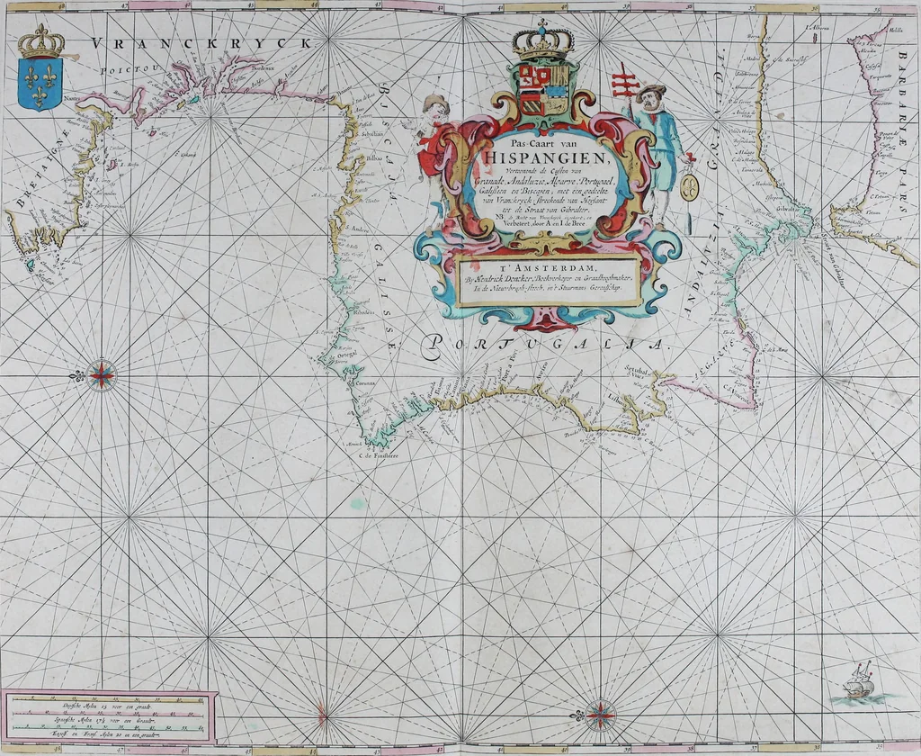 An illustration from De zee-atlas of Water-waerelt, vertoonende alle de zee-kusten van het bekende des aerd-bodems, met een generale beschrijvinge van dien : seer dienstigh voor schippers en stuurlieden, mitsgaders koop-lieden om op 't kantoor gebruyckt te worden : Nieuwelijcks aldus uytgegeven, 1665, leaf 50