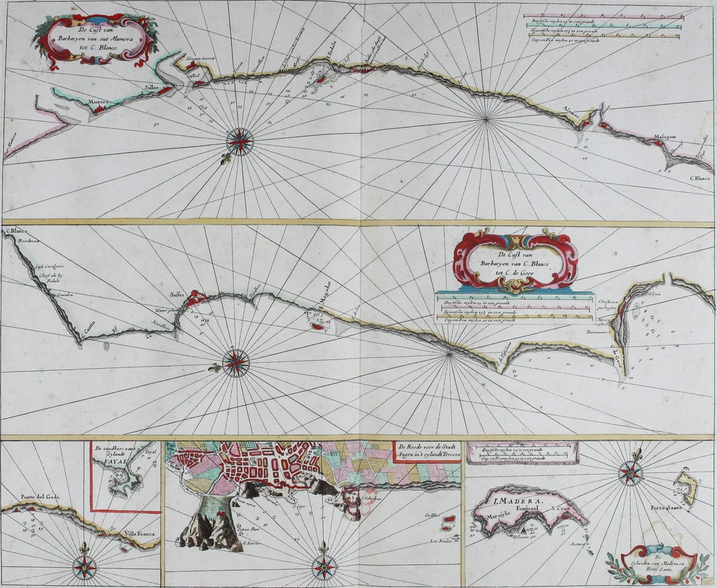 An illustration from De zee-atlas of Water-waerelt, vertoonende alle de zee-kusten van het bekende des aerd-bodems, met een generale beschrijvinge van dien : seer dienstigh voor schippers en stuurlieden, mitsgaders koop-lieden om op 't kantoor gebruyckt te worden : Nieuwelijcks aldus uytgegeven, 1665, leaf 60