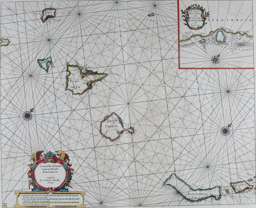 An illustration from De zee-atlas of Water-waerelt, vertoonende alle de zee-kusten van het bekende des aerd-bodems, met een generale beschrijvinge van dien : seer dienstigh voor schippers en stuurlieden, mitsgaders koop-lieden om op 't kantoor gebruyckt te worden : Nieuwelijcks aldus uytgegeven, 1665, leaf 62
